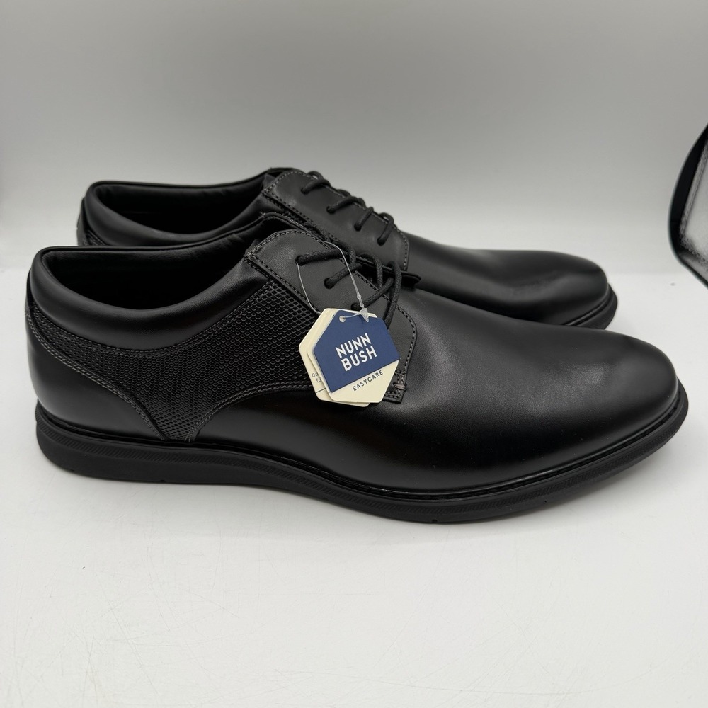 Nunn Bush Chase Shoes Men Sz 14 M Black Plain Toe Oxford Lace Up Dress 81537-001